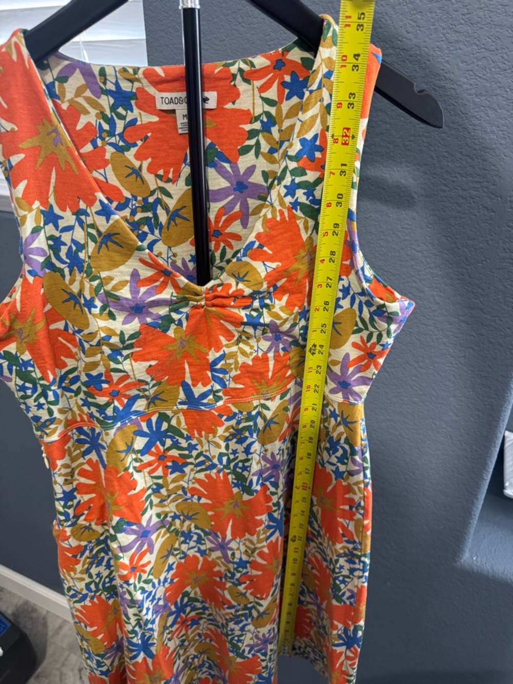 Toad&Co Orange Floral Tie-Front Mini Dress with Blue and Purple Flowers - Picture 5 of 6
